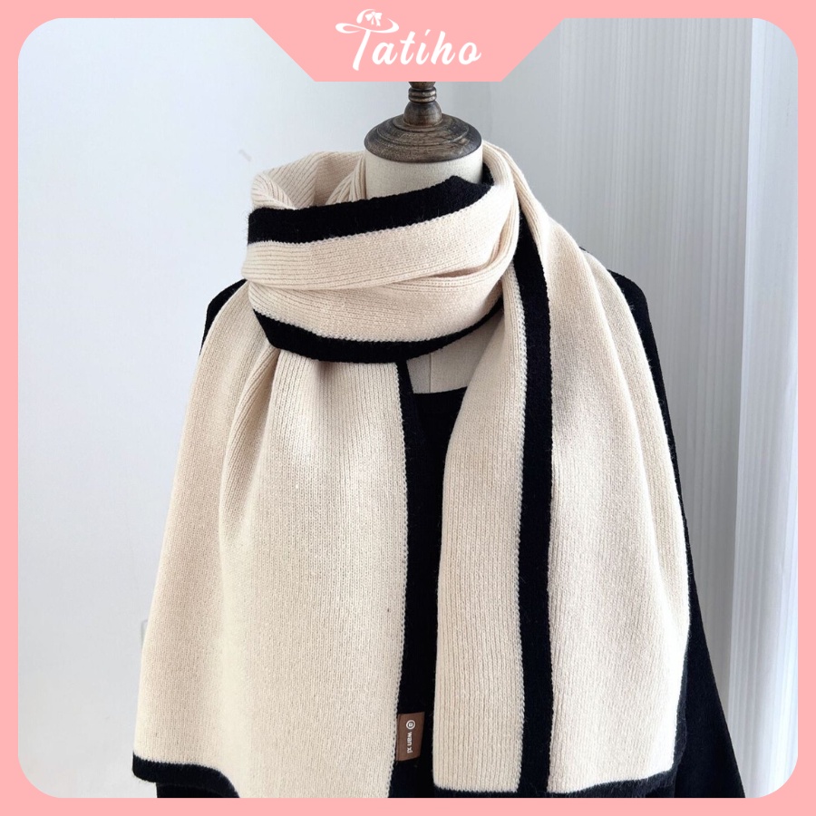 Khăn len cashmere quàng cổ unisex họa tiết trơn phối viền chất dày thời trang thu đông nhiều màu - 35x175cm - Mã KLN18