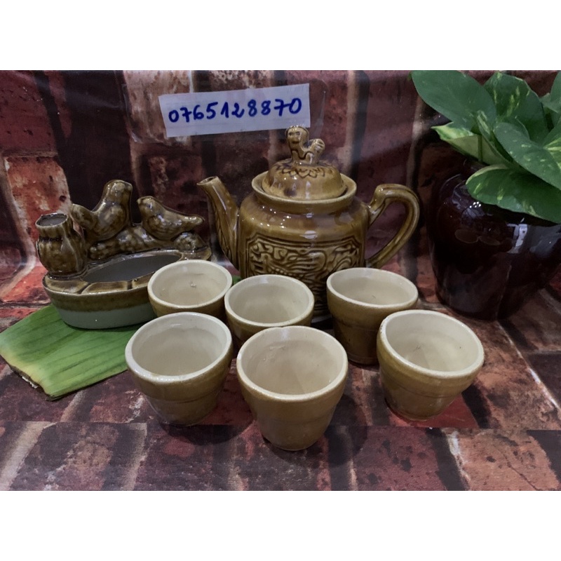 Com po bộ tách trà 6 tách và gạt tàn tổ chim