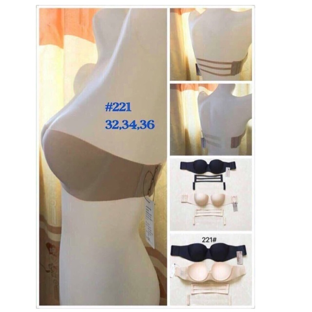 Áo ngực không dây Thái Lan 221 su đúc quai ngang size 34, 36 màu da/đen
