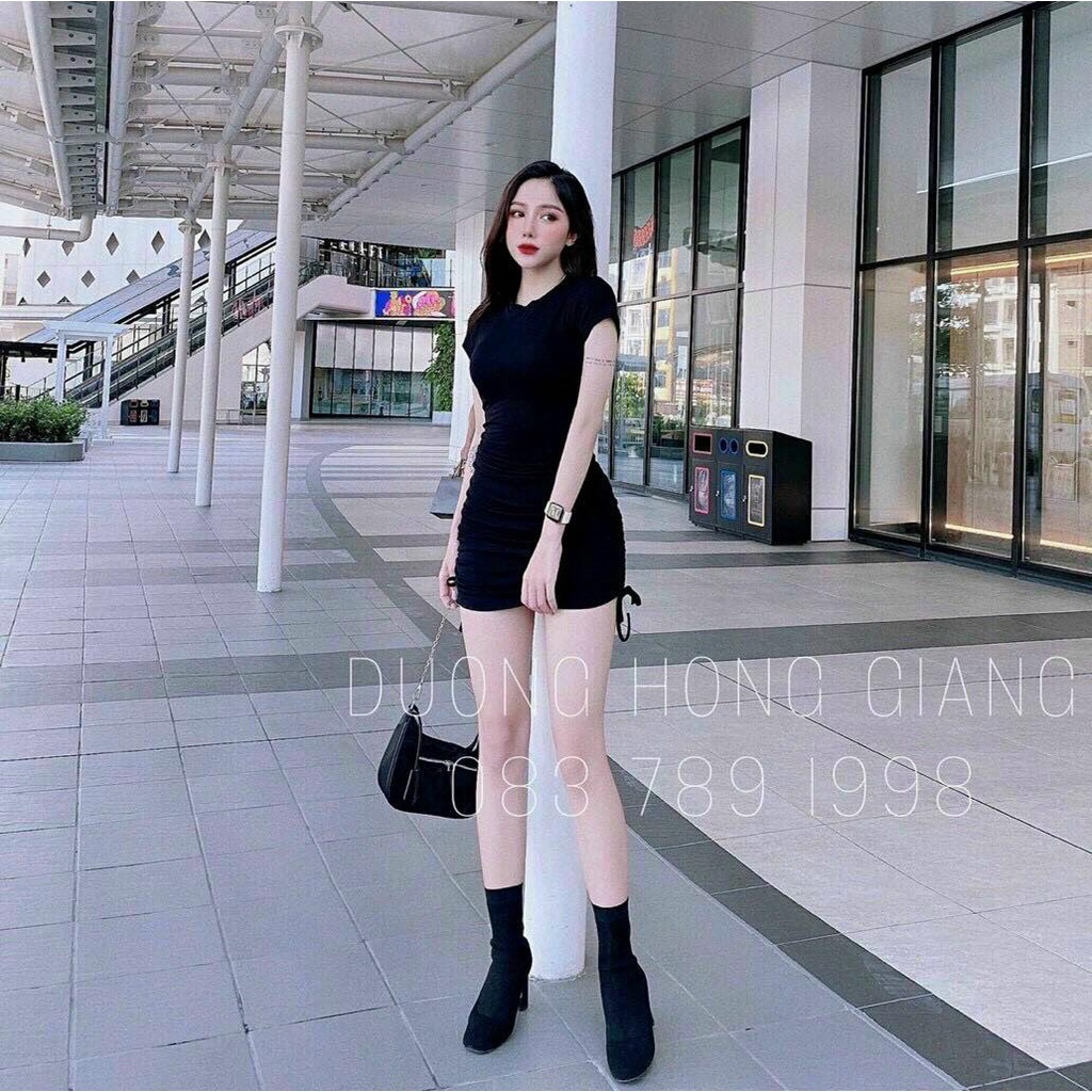 Đầm Váy Thời Trang Nữ Ôm Body Nhún Rút Dây 2 Bên Hông Chất UMI Cao Cấp No1-SG -Fashion