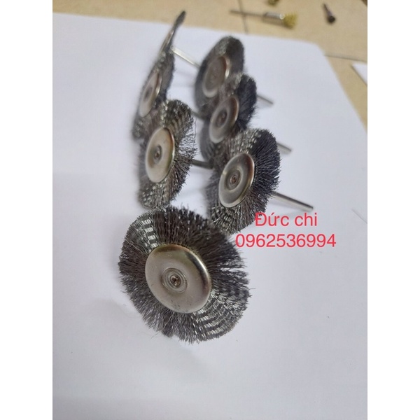 Chổi đánh rỉ sợi đồng ,sợi inox cho máy mài khuôn trục 3mm