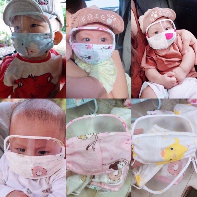 Khẩu trang trẻ em có mặt kính giúp cản gió chống giọt bắn cho bé từ 3thang đến 8tuoi