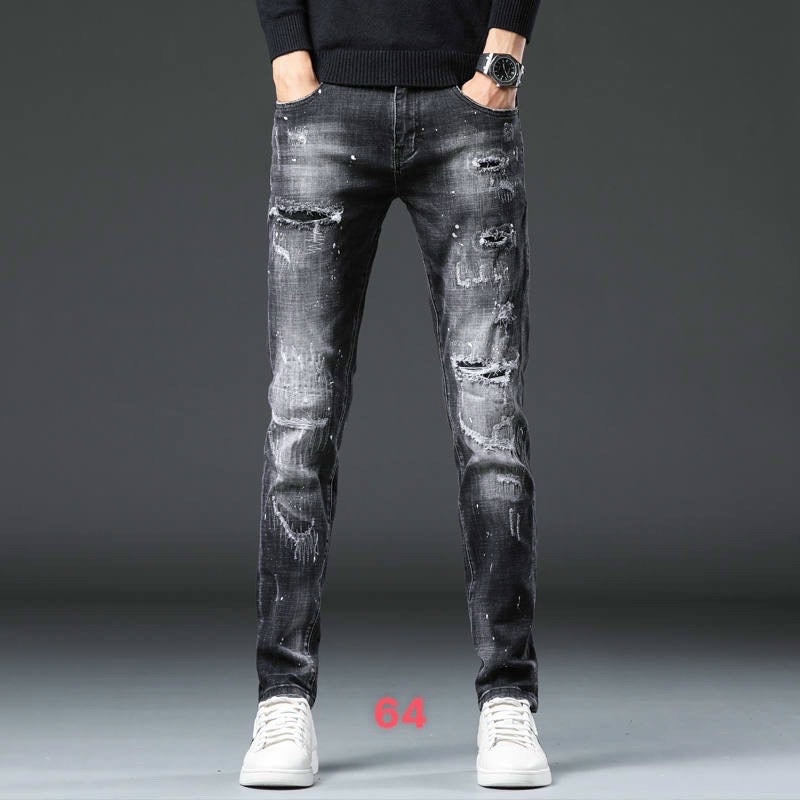 Quần jean nam rách xước đen trơn ống côn phong cách đường phố quần bò nam cao cấp mẫu mới 2022, True Store, QJ64
