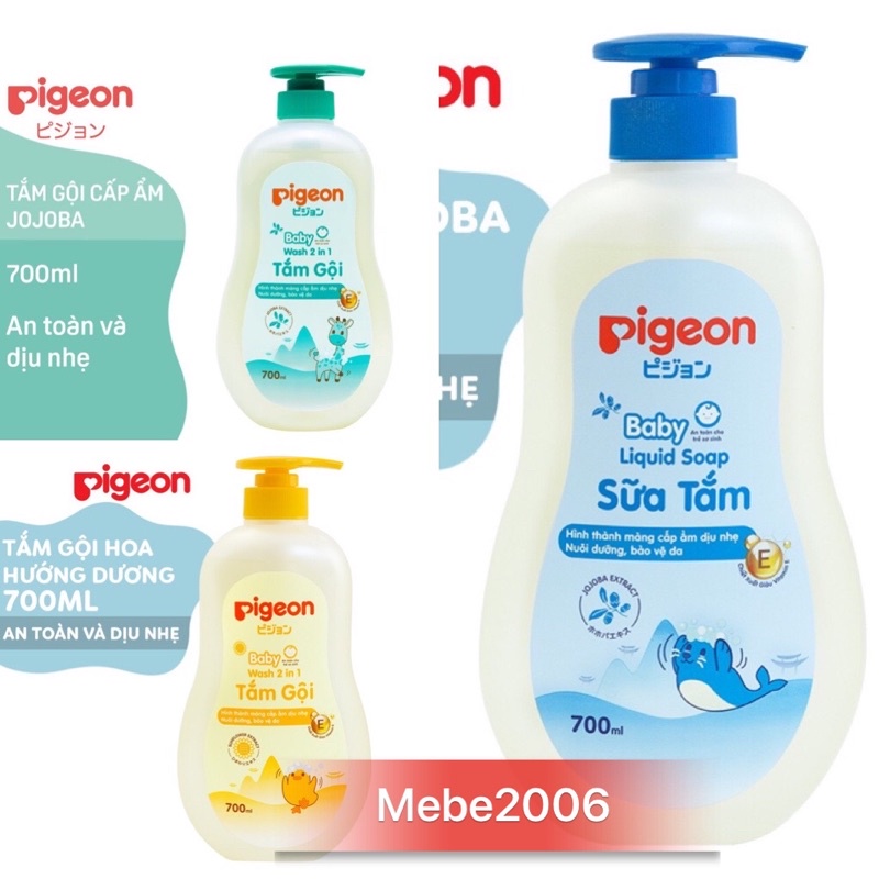 Sữa tắm dầu gội đầu cho em bé trẻ sơ sinh trai gái sữa tắm gội pigeon 2in1 diụ nhẹ cấp ẩm Hoa hướng dương Jojoba 700ml