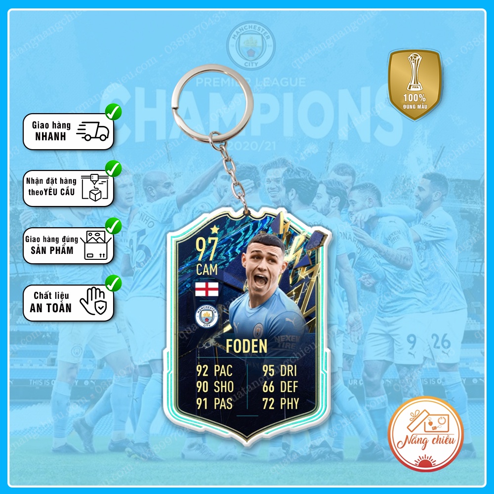 Móc khóa Phil Foden, thẻ cầu thủ bóng đá ☘️Quà Tặng Nắng Chiều☘️