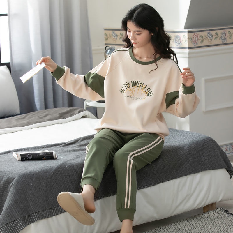 Set đồ ngủ dài tay 100% cotton phong cách Hàn Quốc thời trang thu đông dễ thương cho nữ mặc ở nhà | BigBuy360 - bigbuy360.vn