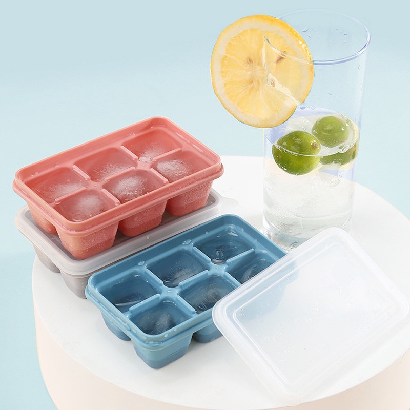 Khay Làm Đá Viên Hình Vuông 6 Ngăn Bằng Silicone Có Nắp Đậy Dễ Sử Dụng Cho Nhà Bếp