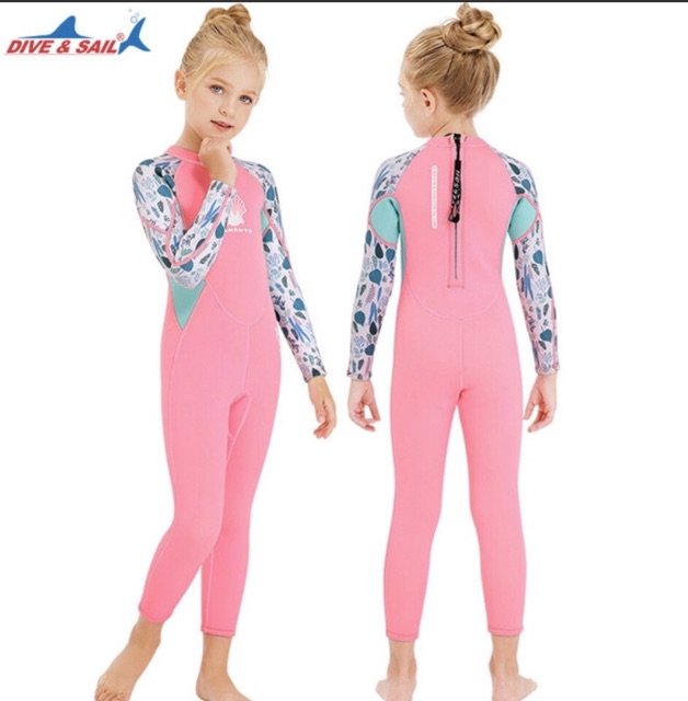 Đồ bơi giữ nhiệt dài tay dày 2.5mm cho bé gái WS M150556K in hình sò biển siêu xinh hãng Dive & Sail