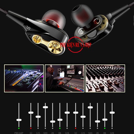 Tai nghe Hifi lõi kép 4 loa âm thanh sống động kèm mic đàm thoại + Mút tai