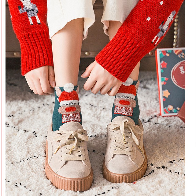 (Quà tặng Noel/ Giáng sinh) Set 2, 4 đôi tất len 3 chiều cao cổ đến mắt cá chân dày dặn gam màu ấm áp