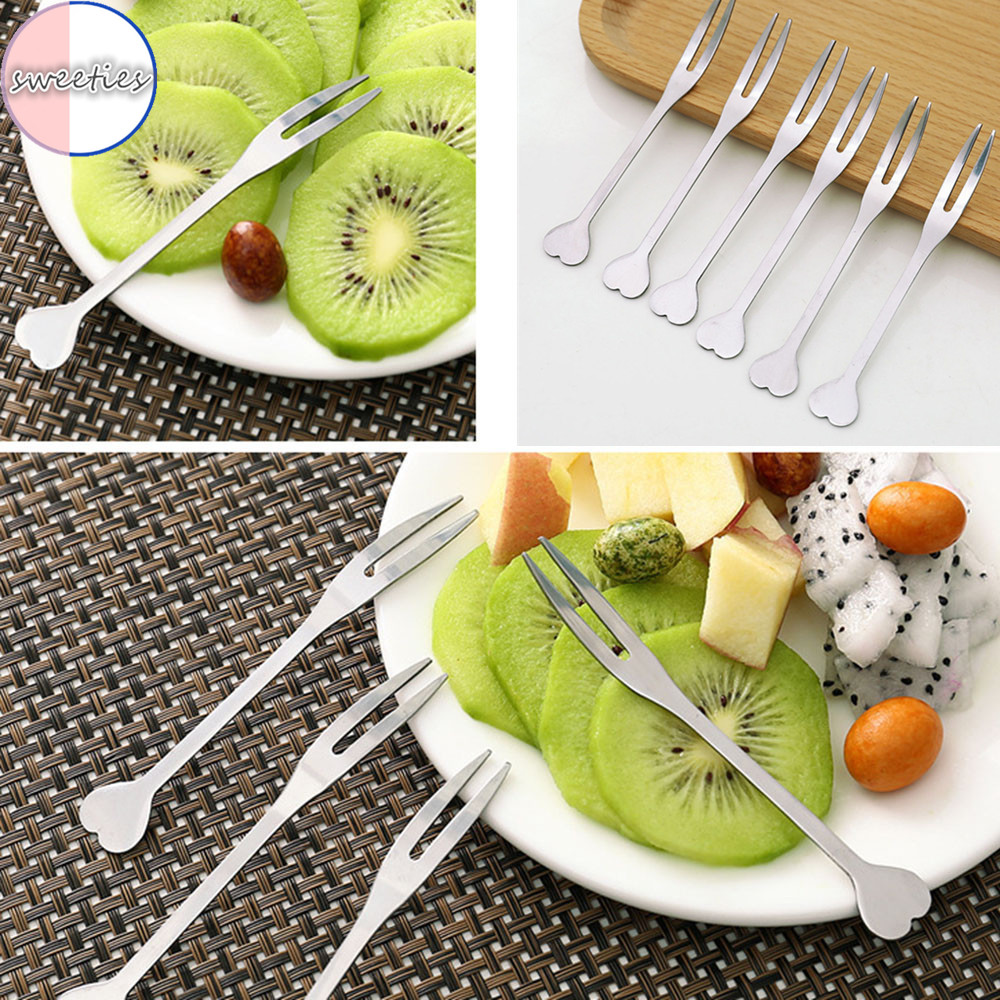 Nĩa ăn trái cây phối hình trái tim bằng thép không gỉ
