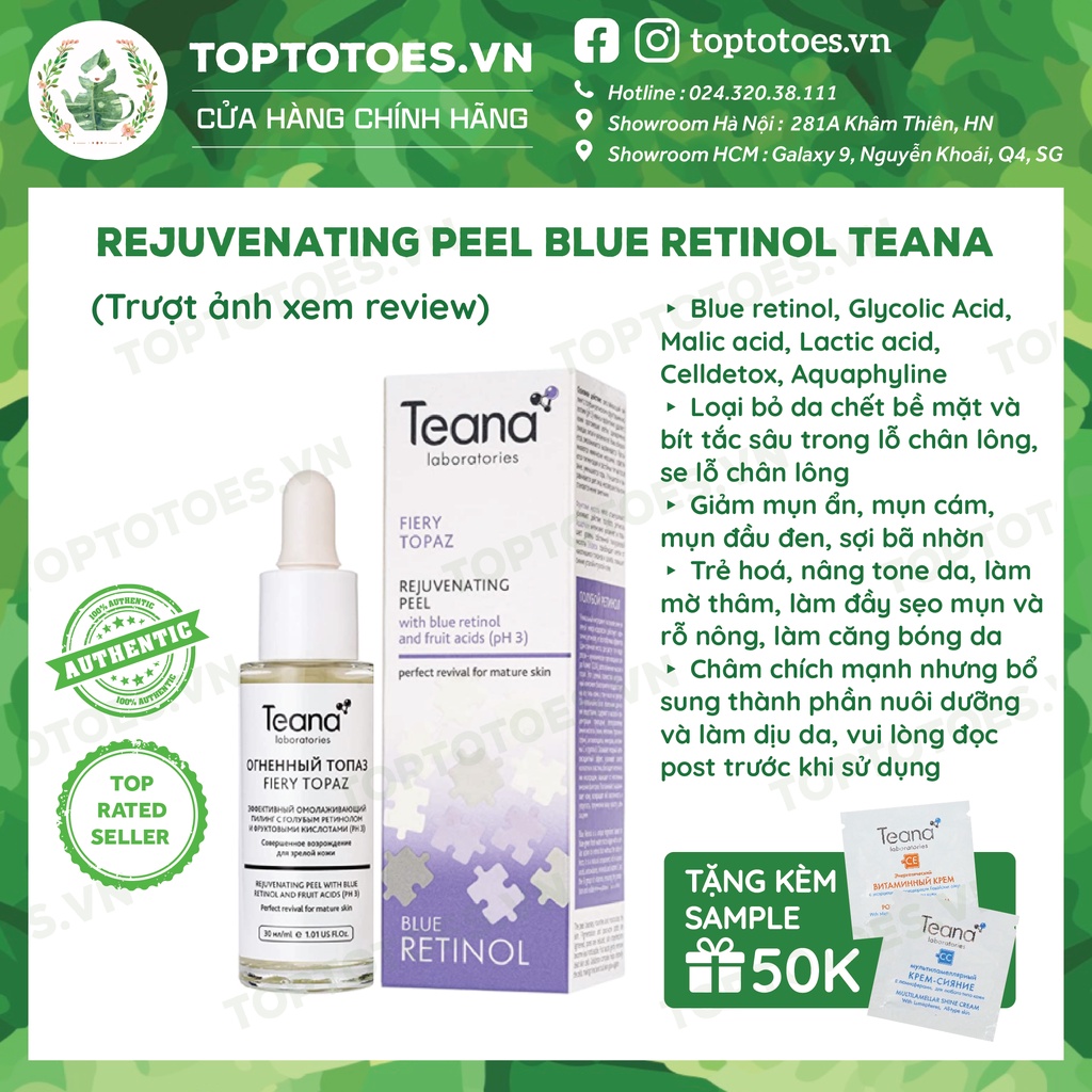 Tẩy da chết hoá học Teana Blue Retinol Fiery Topaz Rejuvenating Peel 30ml cho da căng bóng, láng mướt, giảm mụn