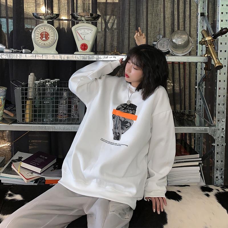 HIIXIIVI Áo Sweater Tay Dài Cổ Tròn Oversize In Họa Tiết Thời Trang Hàn Quốc Cho Nam Nữ