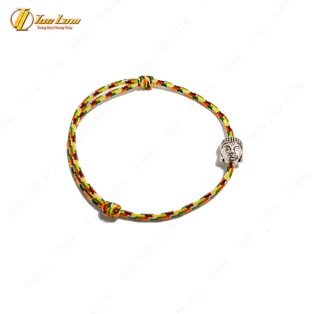 Vòng tay charm đầu phật bình an mix chỉ ngũ sắc tây tạng may mắn - Tuệ Lâm