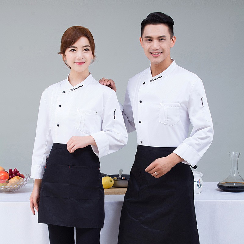 ÁO BẾP THIẾT KẾ DÀI TAY 2 MÀU TRẮNG ĐEN