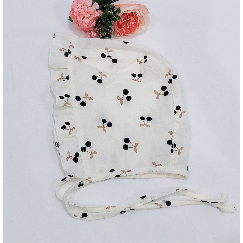 Mũ trùm đầu, mủ sơ sinh bé gái cotton 100% cho bé 3 tháng, 6 tháng, 1 tuổi, 2 tuổi