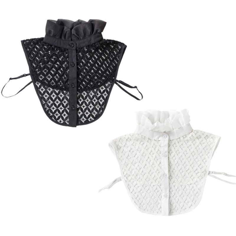 Áo Ren Cổ Cao Phối Bèo Nhún Giả Cổ Đứng Thanh Lịch Có Thể Tháo Rời Cho Nữ