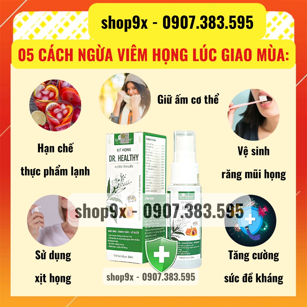 Xịt Họng Xuyên Tâm Liên Dr.Healthy Thơm Miệng Giảm Ho Ngứa Cổ Khử Mùi Hôi Miệng 30ml