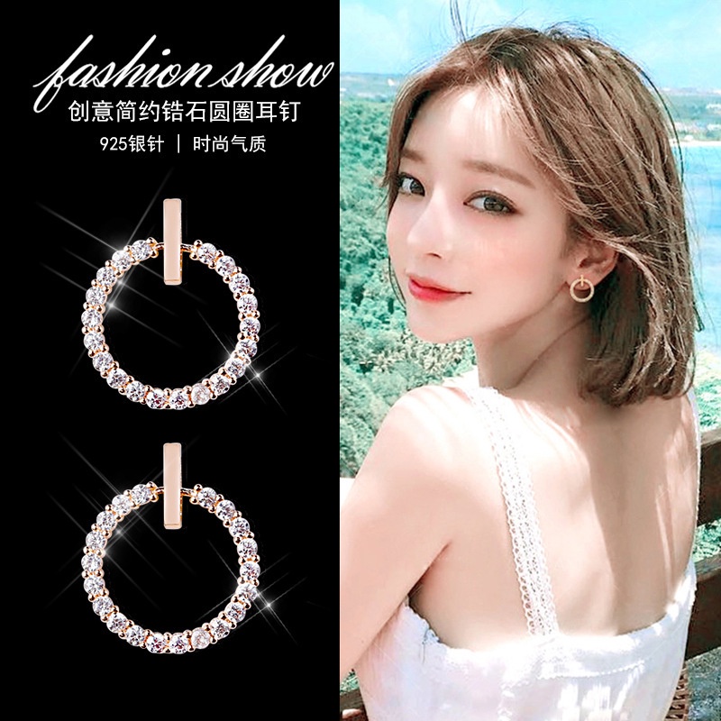 Bông tai mạ bạc 925 đính kim cương nhân tạo phong cách Hàn Quốc mới