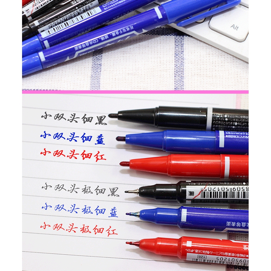 Bộ 5 bút lông đánh dấu nghệ thuật hai đầu mực màu xanh dương đỏ đen tiện lợi