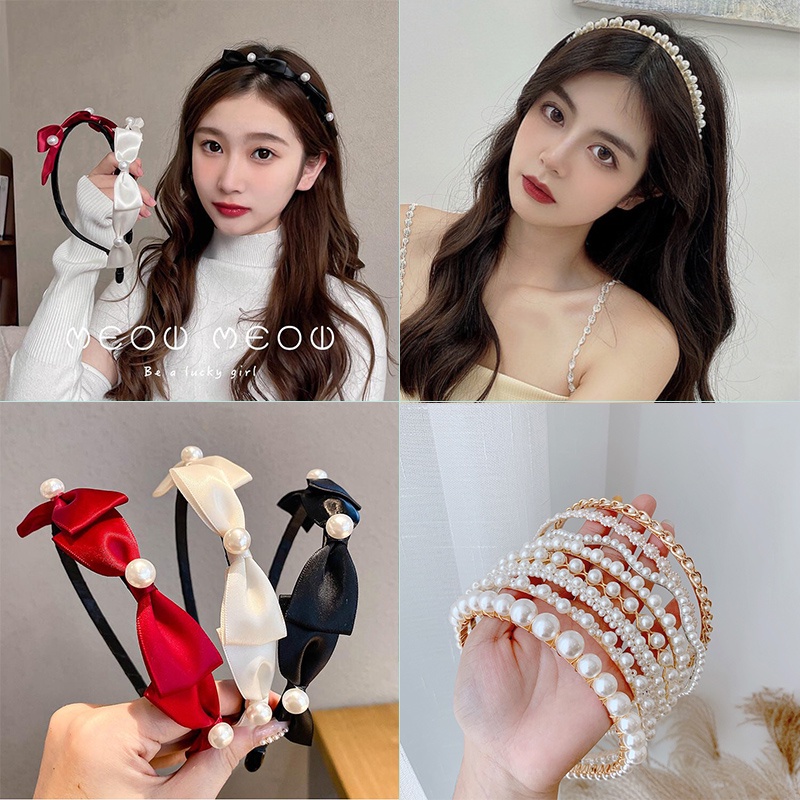 Cài Tóc Nơ Đính Ngọc Trai Tinh Tế Phong Cách Hàn Quốc Mới Cho Nữ