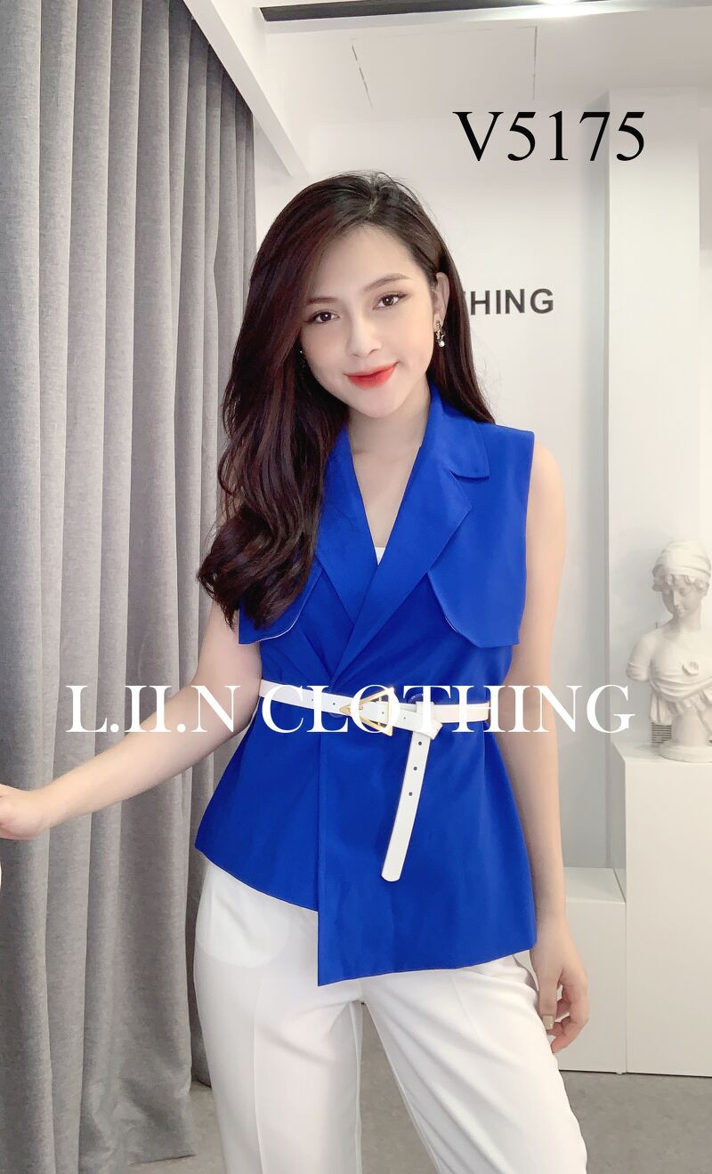 Áo vest gile nữ Linbi đủ size, kiểu dáng sành điệu cá tính màu xanh coban năng động Liin clothing V5175 | BigBuy360 - bigbuy360.vn