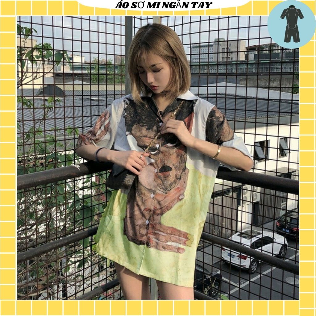 Áo Sơ Mi Tay Ngắn Unisex Cổ Bẻ Phong Cách Hàn Quốc Freesize