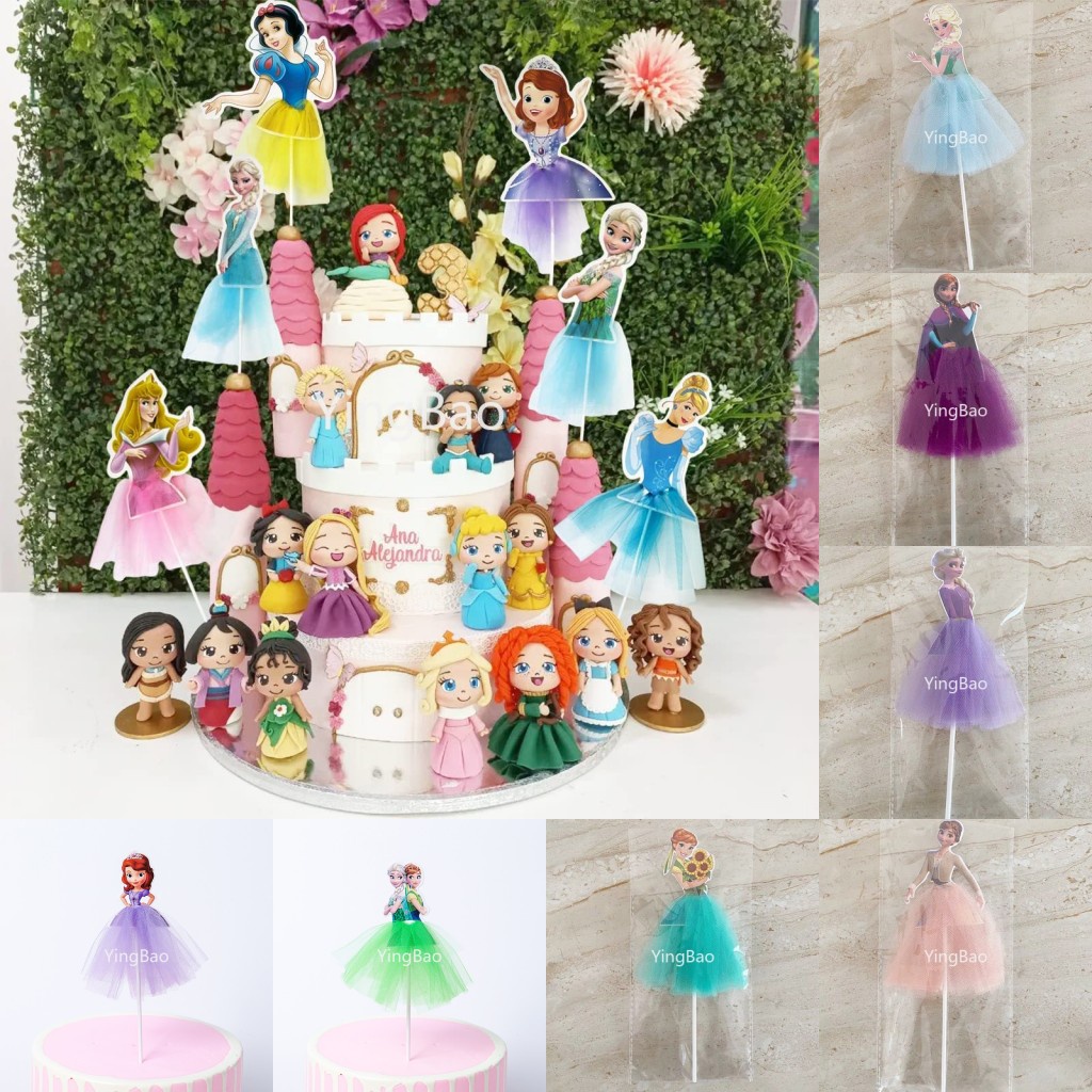Topper Trang Trí Bánh Kem Hình Công Chúa Anna ,Ariel, Cinderella, Elsa, Sofia, Snow White