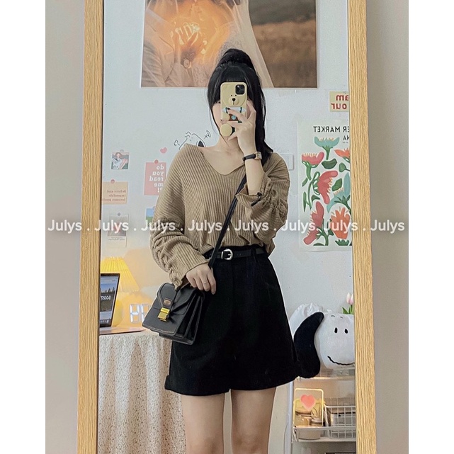Quần short nhung ống rộng kèm đai JULYS STORE (ảnh thật shop chụp kèm video cận chất) | BigBuy360 - bigbuy360.vn
