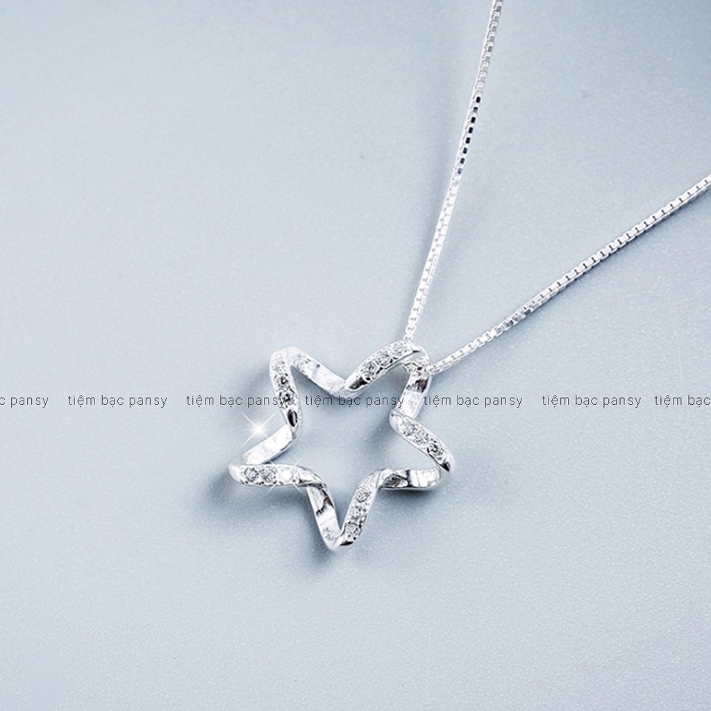 Vòng cổ bạc nữ PANSY mặt ngôi sao nạm đá cách điệu, dây chuyền bạc nữ đẹp giá chất
