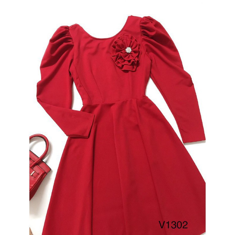 [ xả kho ] MiD Đầm đỏ umi Nhật V1302 đính hoa thủ công Mie Design kèm ảnh thật