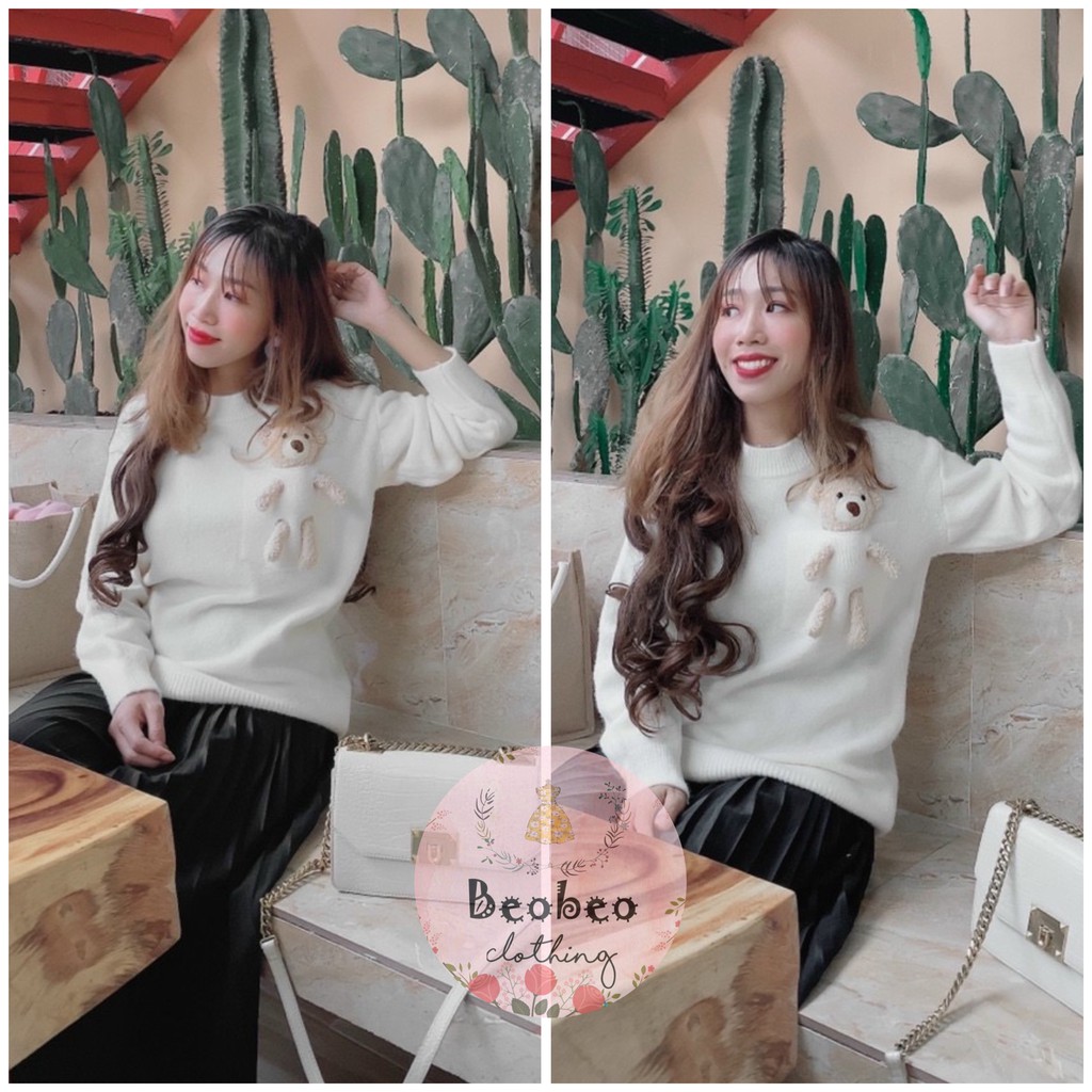 Áo len tay dài kèm gấu 5 màu dễ thương