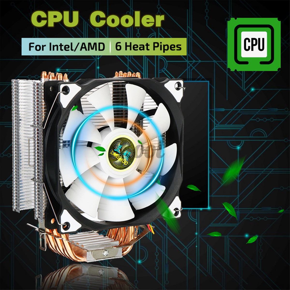 CPU Cooler 4Pin 120mm Fan 6 Heatpipes Cooling For LGA 775/115X//1366 and AMD