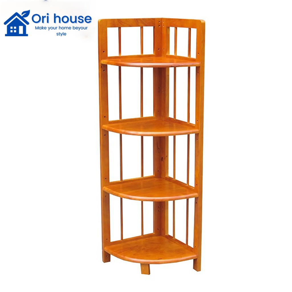 Kệ góc tường gỗ cao su tự nhiên 4 tầng lắp ráp dễ dàng