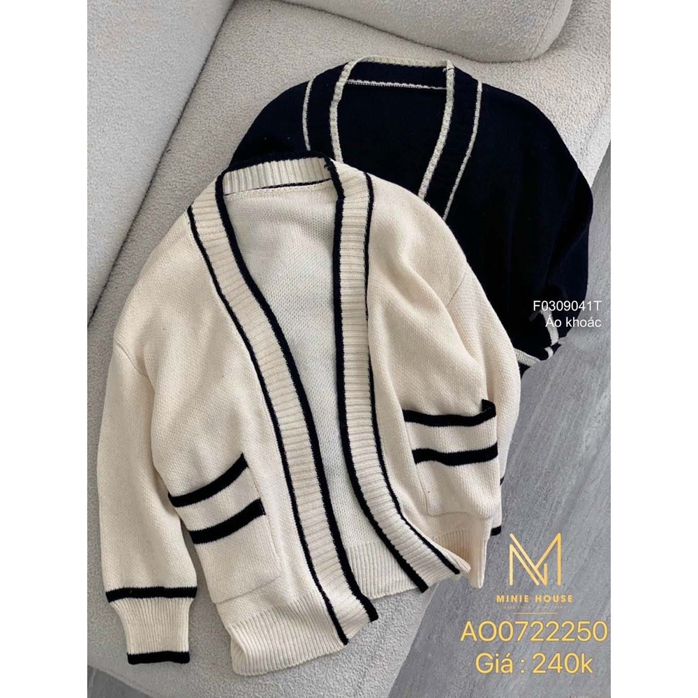 Áo khoác len cardigan viền có túi form rộng tay dài hàng QC!