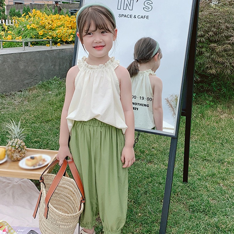 Áo Hai Dây Phối Bèo Thiết Kế Thời Trang Mùa Hè Phong Cách Hàn Quốc Cho Bé Gái