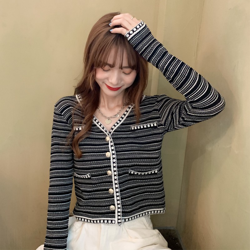 SUXI Áo cardigan dệt kim mỏng dáng rộng họa tiết kẻ sọc phong cách Hàn Quốc cho nữ phù hợp vào mùa hè