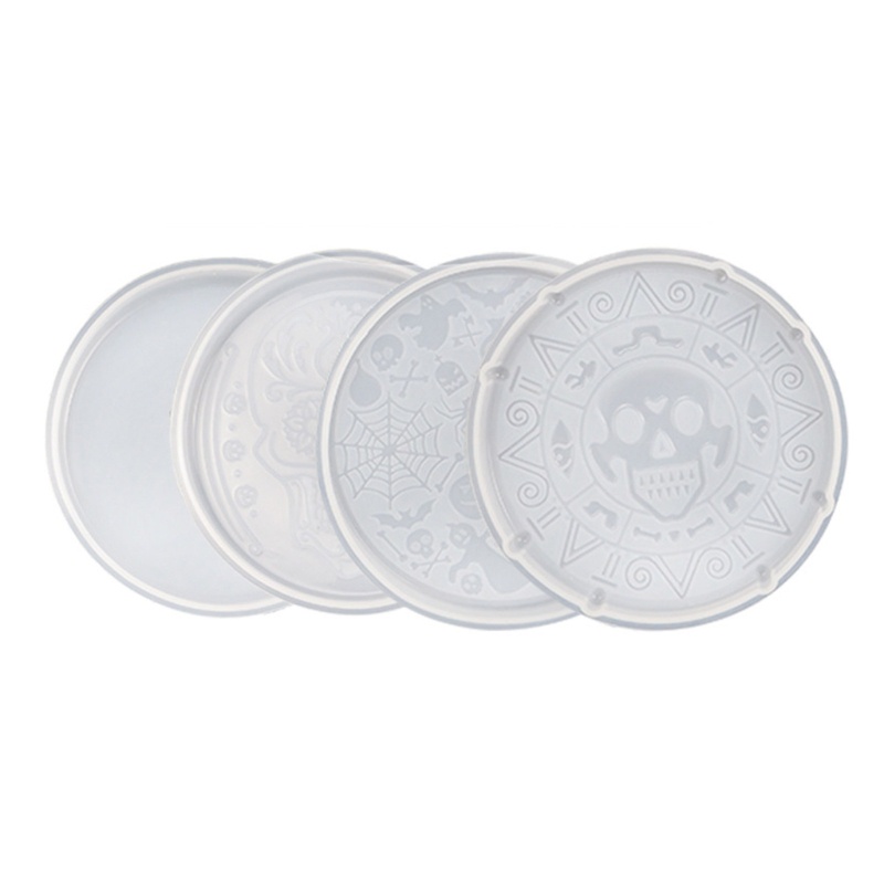 Set 4 Khuôn Silicone Làm Đế Lót Ly Hình Tròn Phong Cách Halloween