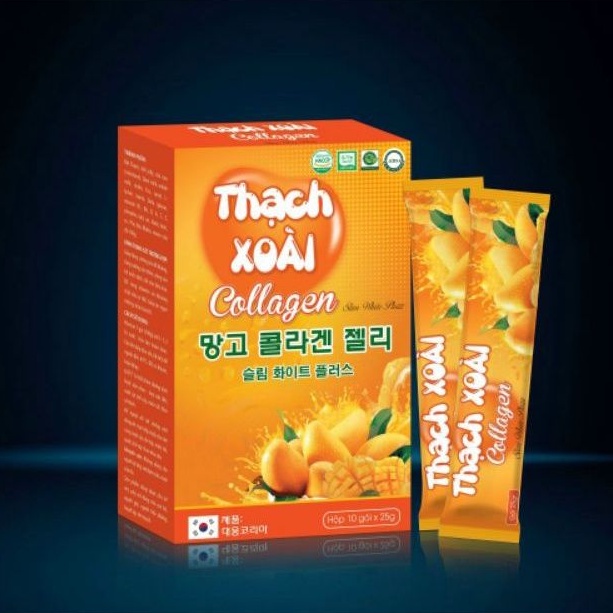 Thạch Xoài Collagen Chính Hãng, Thạch Xoài Hỗ Trợ Giảm Cân Làm Đẹp Da Hiệu Quả (Hộp 10 Gói x25gr) Giảm Cân An Toàn