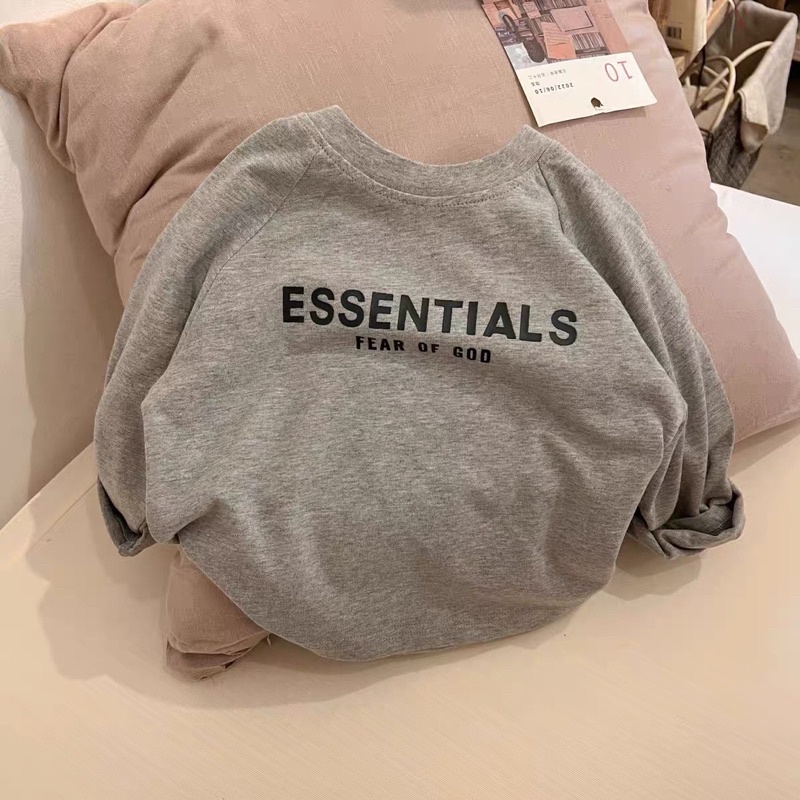 Áo Phông Cotton Dài Tay Thu Đông Cho Bé Trai Bé Gái Chữ Essentials Size 8-20kg