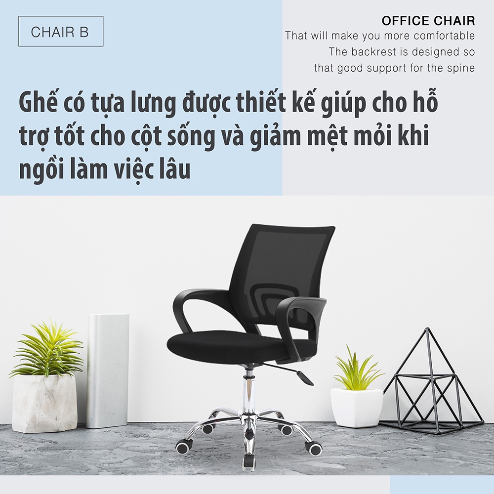 (CÓ SẴN)Chair19 Ghế lưới văn phòng cao cấp chân xoay Mẫu B01 BLACK