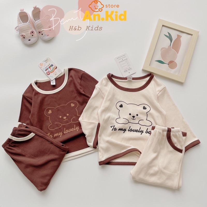 Bộ Dài Tay Tăm Bé Trai, Bé Gái 10-20kg Chất Thun Cotton Tăm Mịn Mềm Hình Gấu Chạy Viền - AN.KID