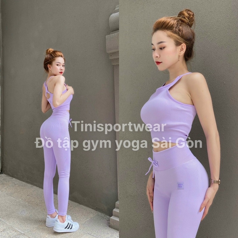 Bộ Botee Pastel Performance Áo Bra Dây Full Logo Đồ Tập Yoga Tinisportwear