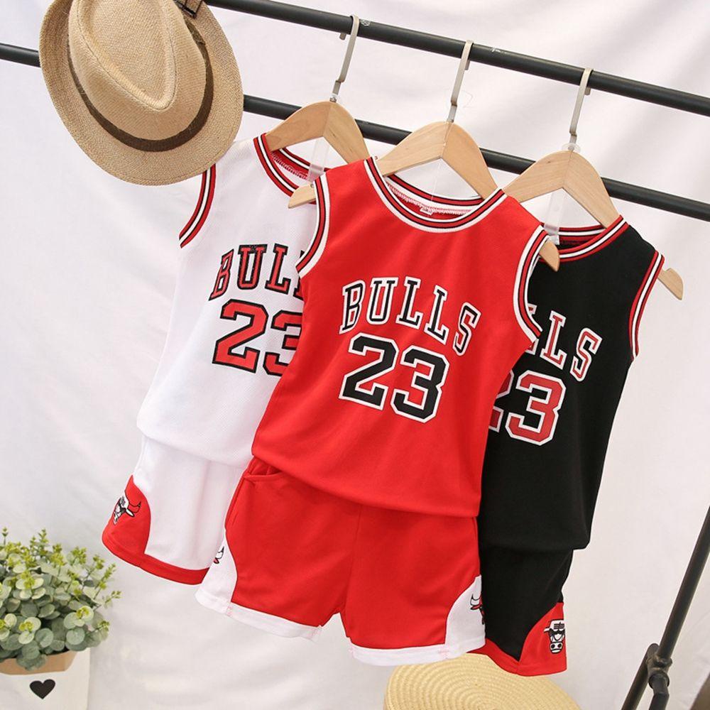 Bộ Đồ Thể Thao Bóng Rổ Vải Cotton Kẻ Sọc In Chữ Chicago Bulls 23 Dễ Thương Cho Bé