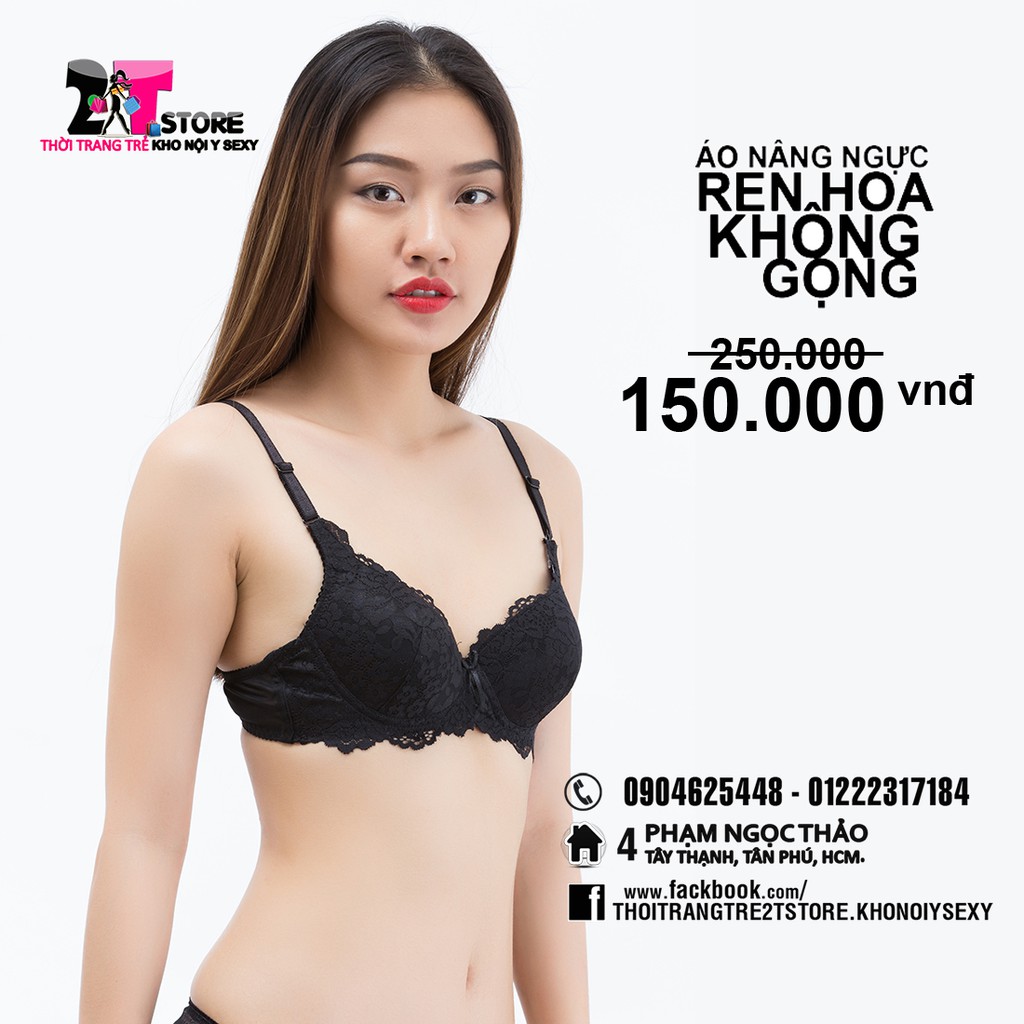 Áo Nâng Ngực Cotton Không Gọng Phối Ren (Đen)