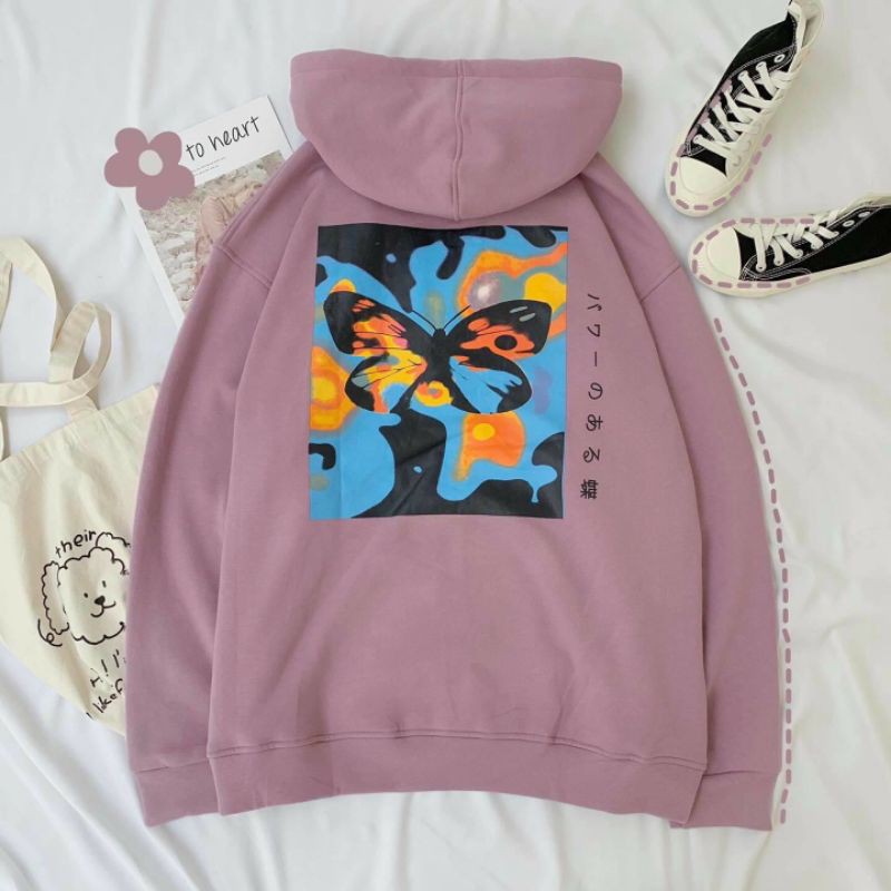 Áo Hoodie Nỉ bông 2 lớp Bướm