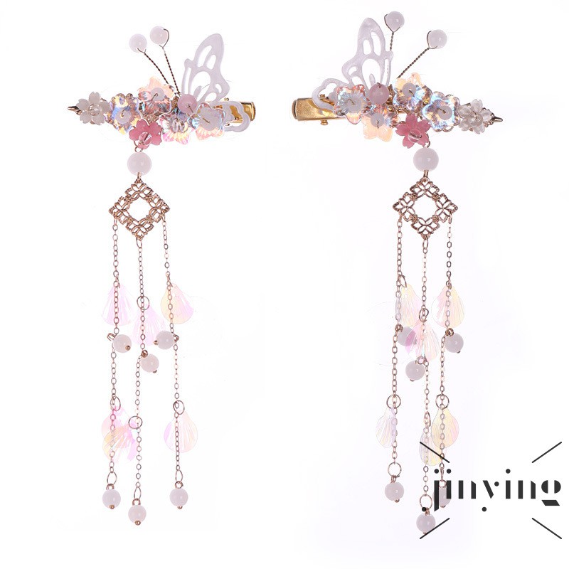 GETNOIVAS Cặp kẹp tóc hình bông hoa đính tua rua nhiều màu sắc