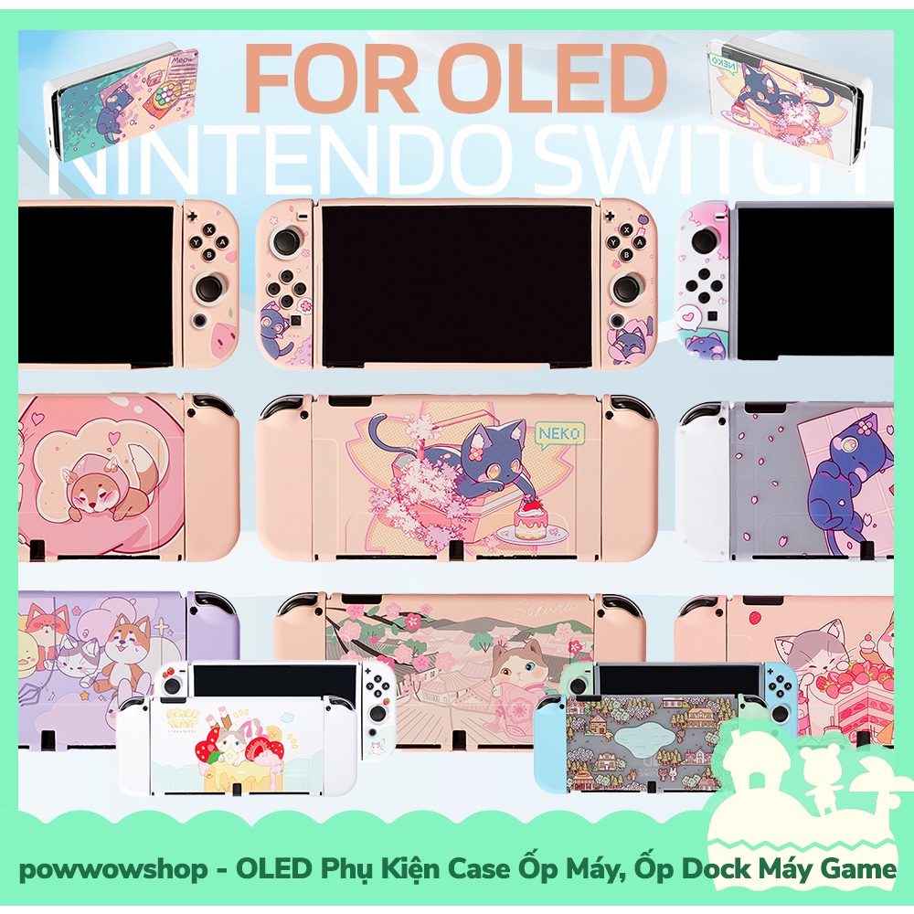 [Sẵn VN - Hỏa Tốc] OLED Set Phụ Kiện Case Ốp TPU Dẻo, Case Ốp Dock Nintendo Switch OLED Cat Cake &amp; Animal Crossing