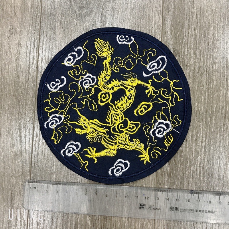 Sticker, logo Thêu Tròn Rồng Vàng