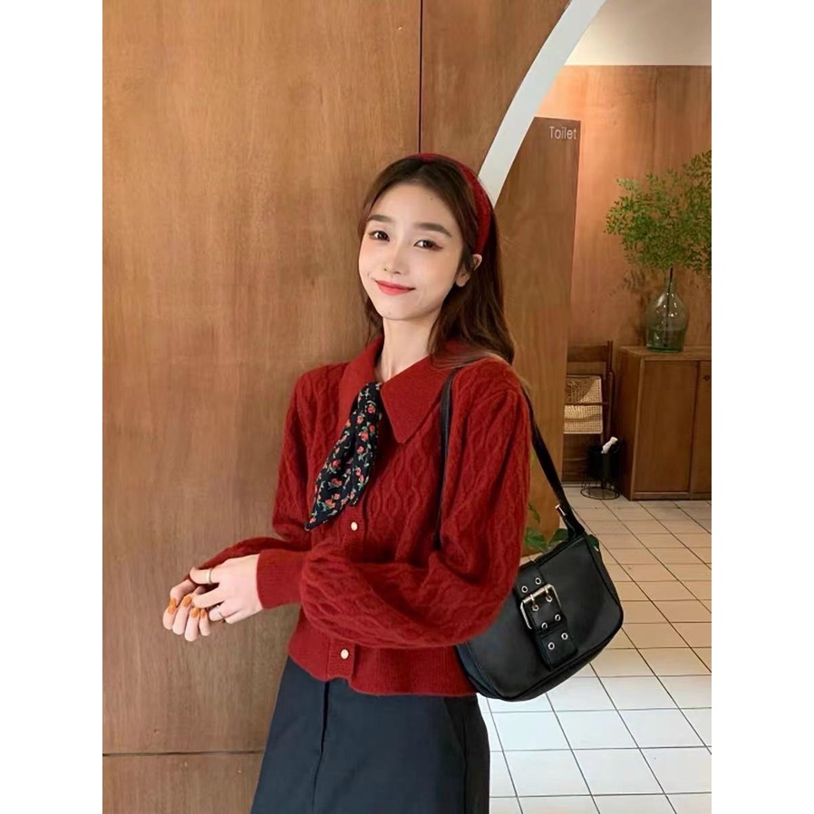 [ÁO CHOÀNG] Cardigan Nữ Lông Cừu, Áo Len Kèm Khăn Nữ Mix Quần Chân Váy Siêu Sinh | BigBuy360 - bigbuy360.vn